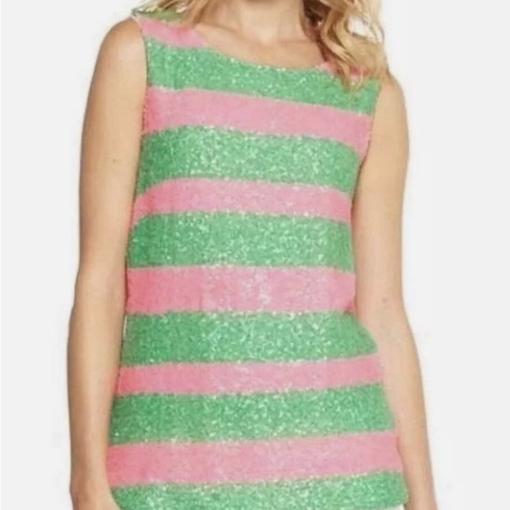 Lilly Pulitzer Pink and Green Regina top pin green sequins striped size M